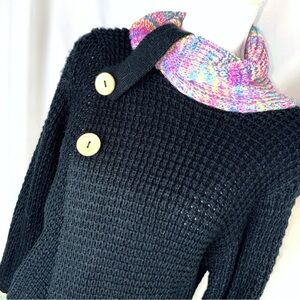 SHEIN Black Sweater with Colorful Cowl Neck